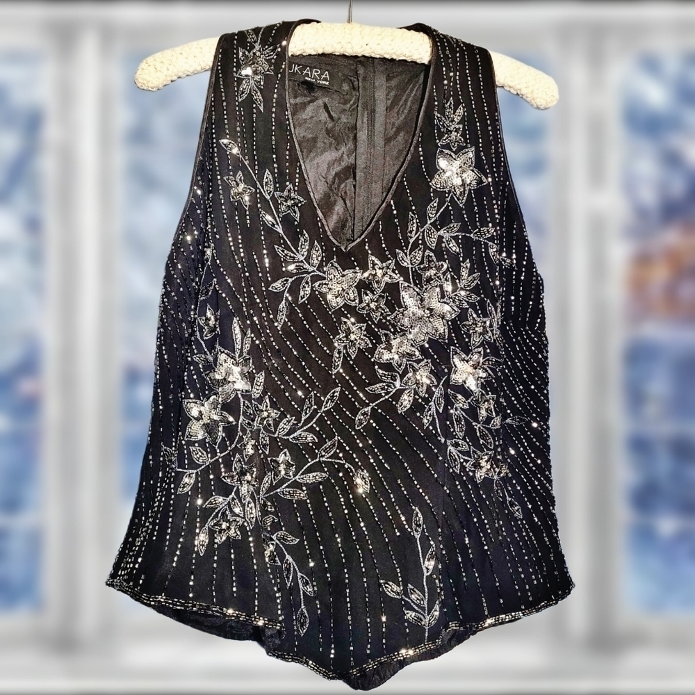 Vintage Black and Silver Embellished Top - Picture 3 of 7